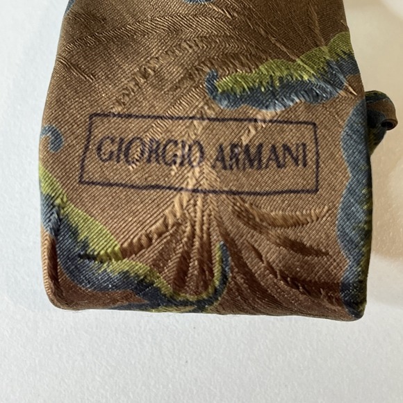 Giorgio Armani Cravatte 100% Silk Italian Neck Tie Brown Green Leaf Botanical - Picture 8 of 8
